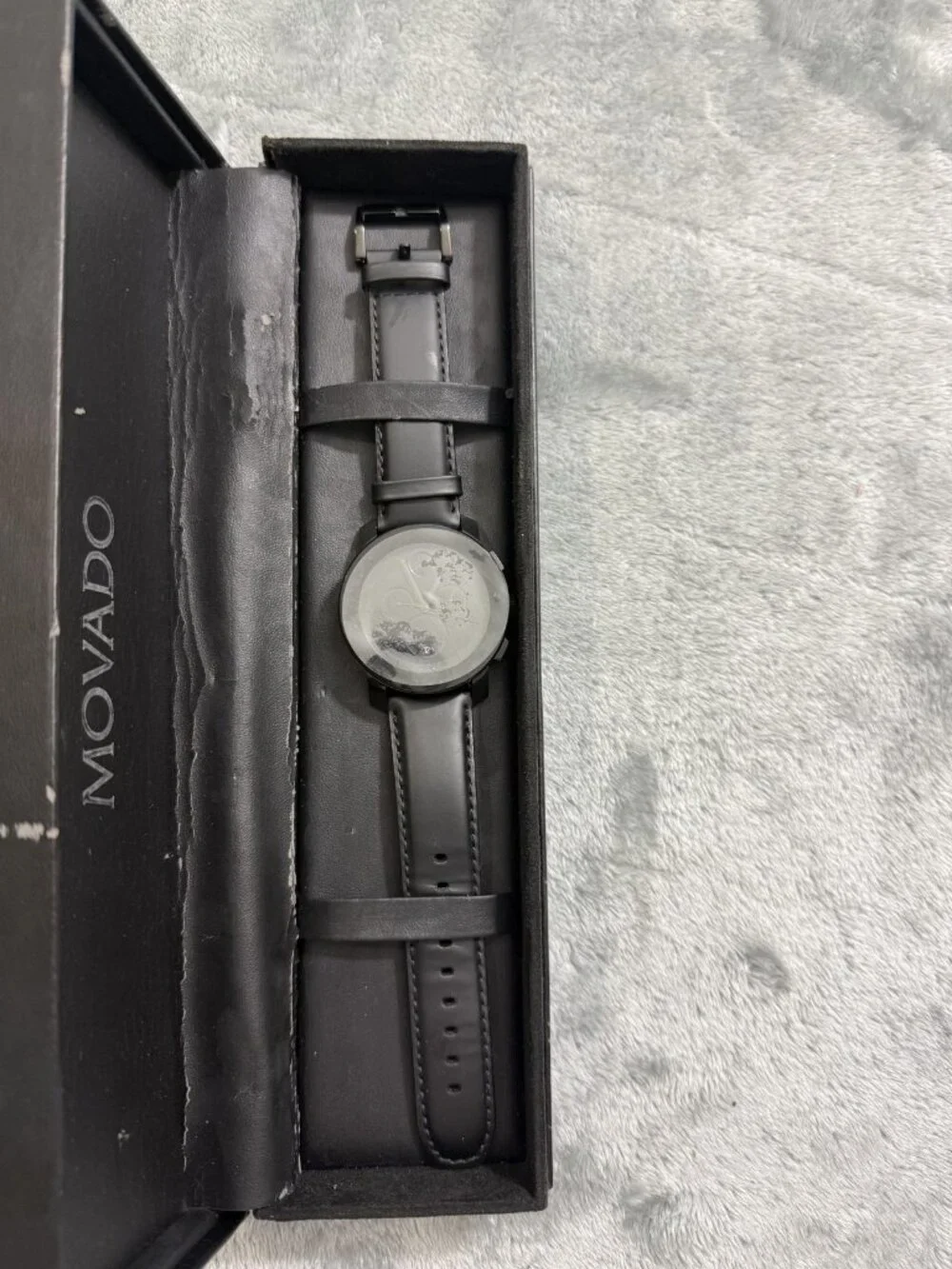 Movado Bold 3600014 Mens Watch Black Dial Black Leather Chronograph Quartz Date